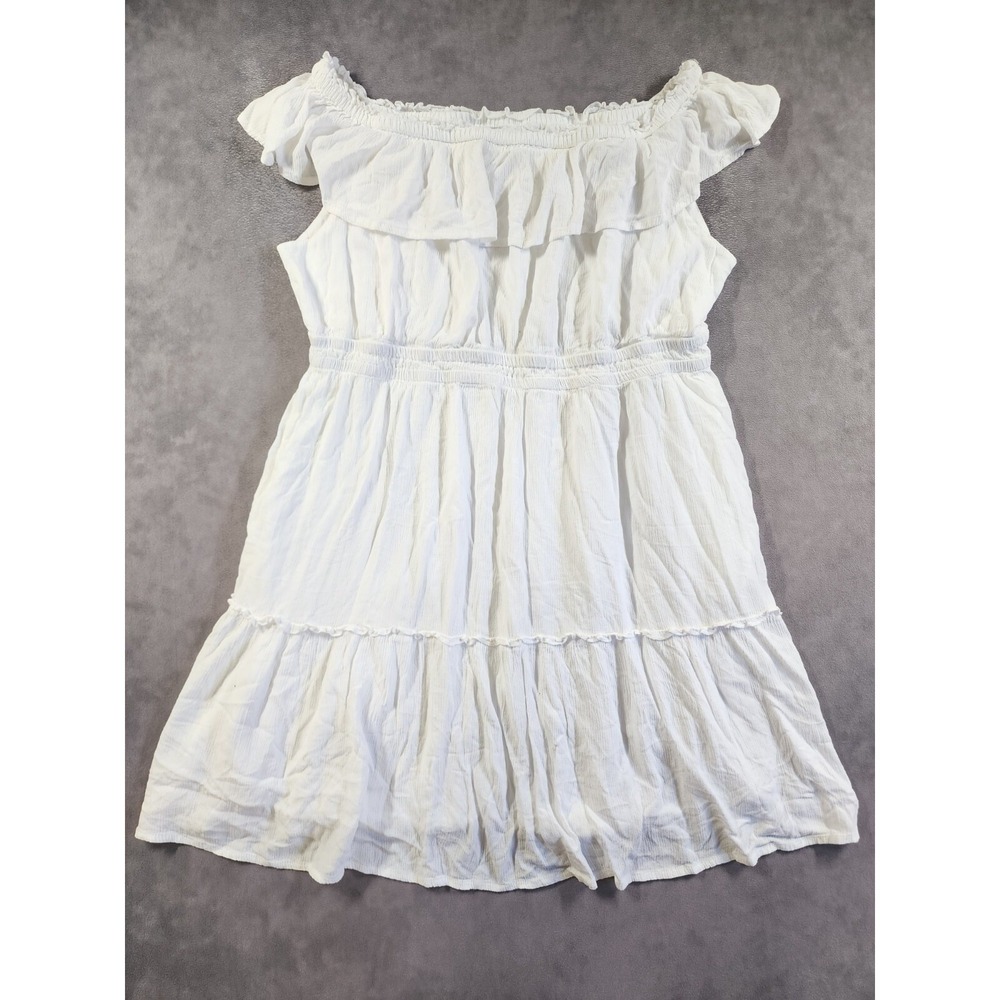 Tommy Bahama Tiered Dress Womens XL White Flutter Sleeve Off The Shoulder Preppy